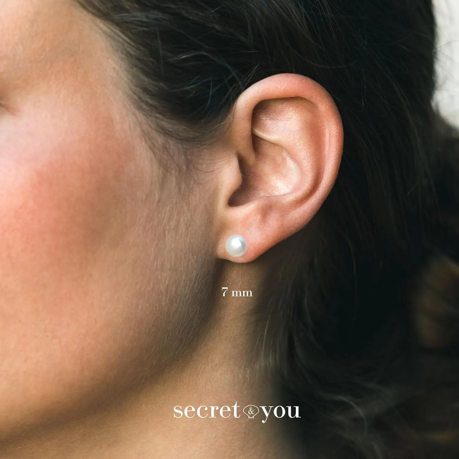 Women Pearl Stud Earrings. Fresh Water Cultured Pearls Button Shape Secret & You | 925 Sterling Silver Mounts | Available in 10 sizes from 4 mm to 13 mm