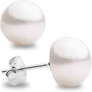 Women Pearl Stud Earrings. Fresh Water Cultured Pearls Button Shape Secret & You | 925 Sterling Silver Mounts | Available in 10 sizes from 4 mm to 13 mm