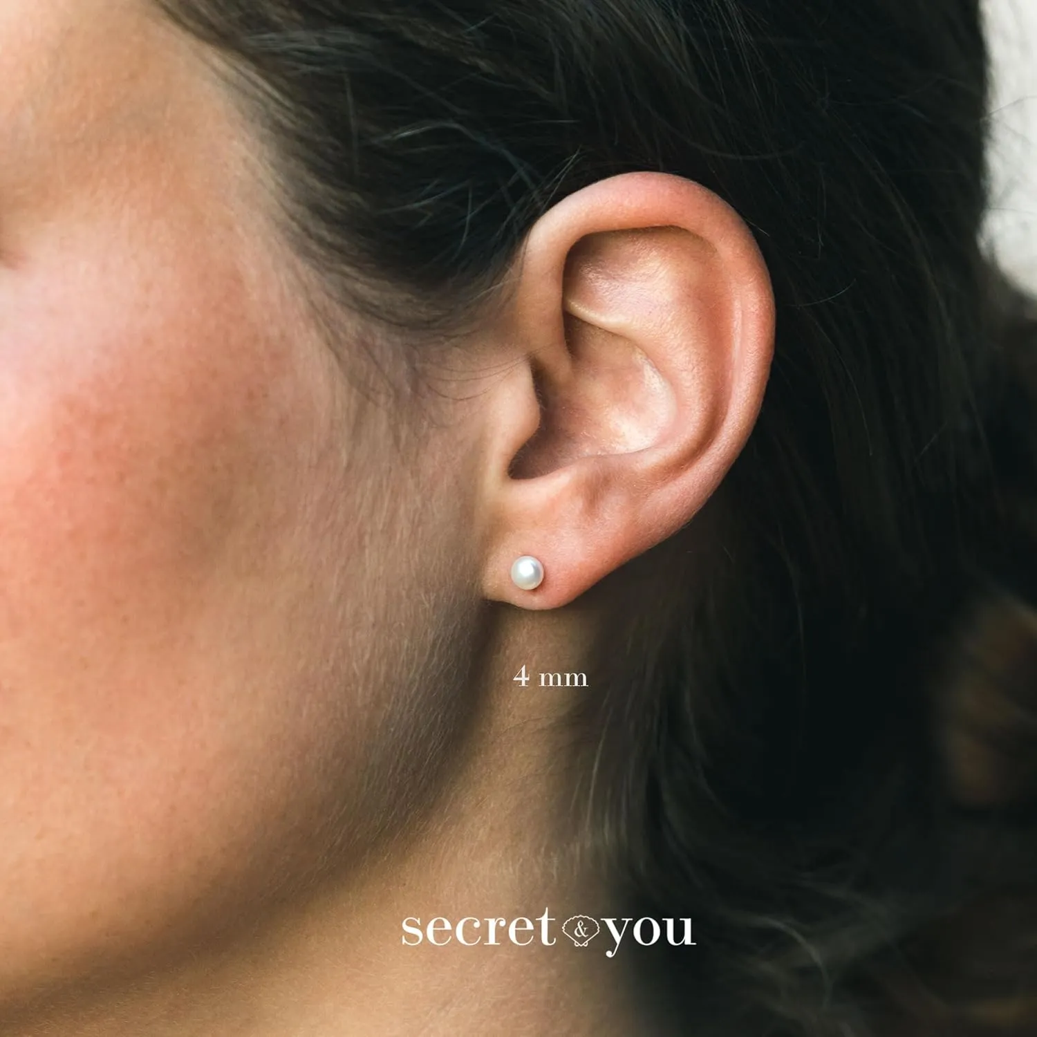 Women Pearl Stud Earrings. Fresh Water Cultured Pearls Button Shape Secret & You | 925 Sterling Silver Mounts | Available in 10 sizes from 4 mm to 13 mm
