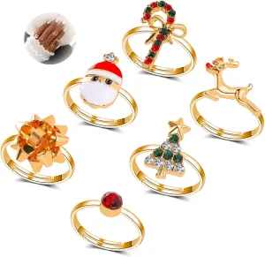 Women's Christmas Tree Bow Rings - Candy Cane & Santa Gift