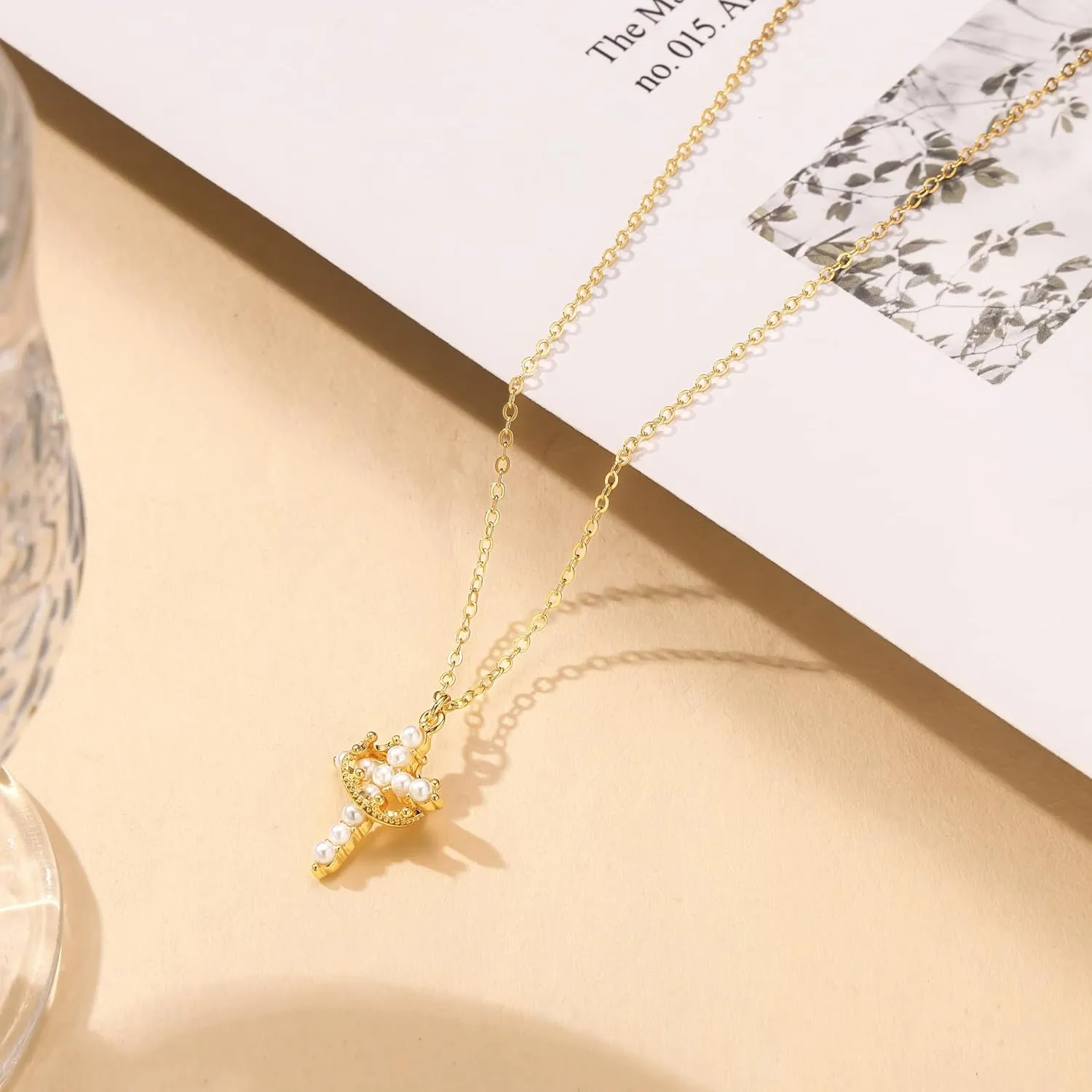 Women's Gifts Upgraded Crown Cross Necklace for Women 14K Gold Plated Crown Cross Pendant Necklace Simple Diamond Gold Necklaces Faith Cross Jewelry First Communion Necklace