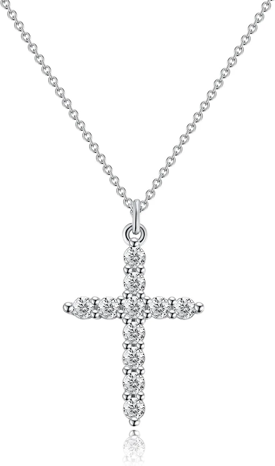 Women's Gifts Upgraded Crown Cross Necklace for Women 14K Gold Plated Crown Cross Pendant Necklace Simple Diamond Gold Necklaces Faith Cross Jewelry First Communion Necklace