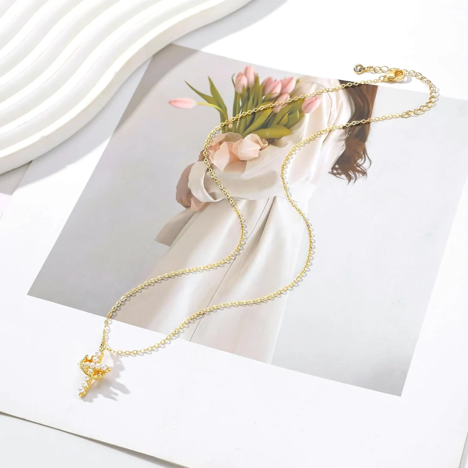 Women's Gifts Upgraded Crown Cross Necklace for Women 14K Gold Plated Crown Cross Pendant Necklace Simple Diamond Gold Necklaces Faith Cross Jewelry First Communion Necklace