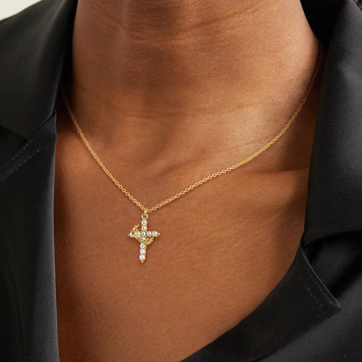 Women's Gifts Upgraded Crown Cross Necklace for Women 14K Gold Plated Crown Cross Pendant Necklace Simple Diamond Gold Necklaces Faith Cross Jewelry First Communion Necklace