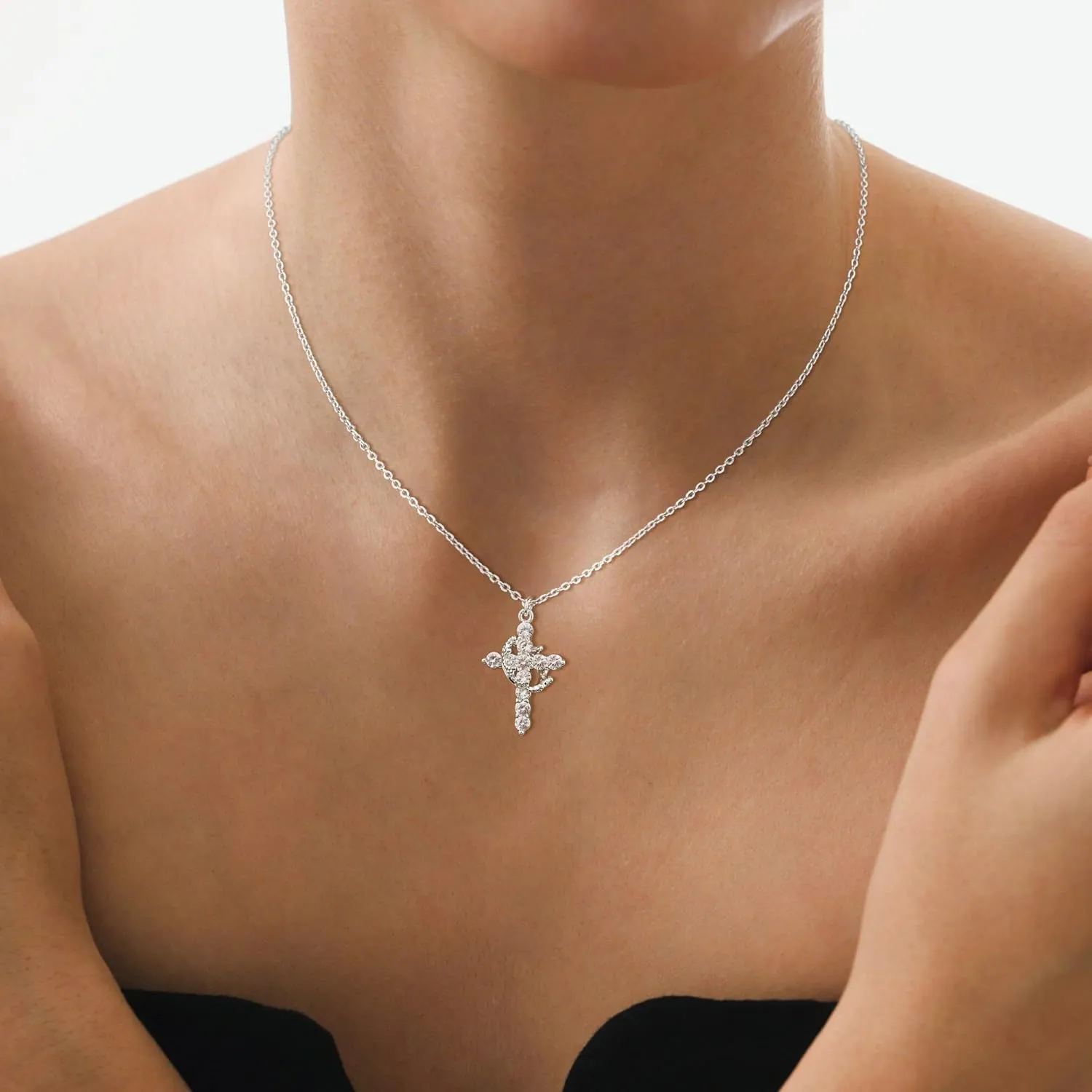 Women's Gifts Upgraded Crown Cross Necklace for Women 14K Gold Plated Crown Cross Pendant Necklace Simple Diamond Gold Necklaces Faith Cross Jewelry First Communion Necklace