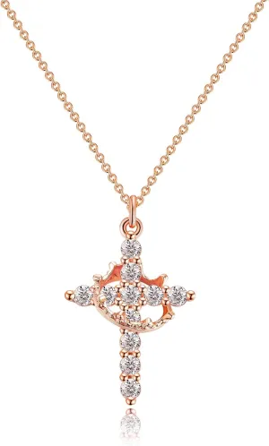 Women's Gifts Upgraded Crown Cross Necklace for Women 14K Gold Plated Crown Cross Pendant Necklace Simple Diamond Gold Necklaces Faith Cross Jewelry First Communion Necklace