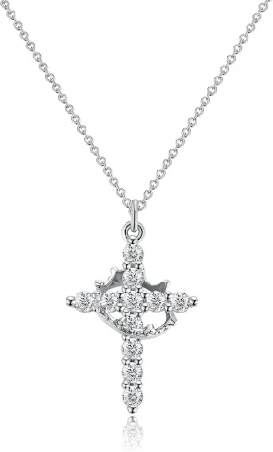 Women's Gifts Upgraded Crown Cross Necklace for Women 14K Gold Plated Crown Cross Pendant Necklace Simple Diamond Gold Necklaces Faith Cross Jewelry First Communion Necklace