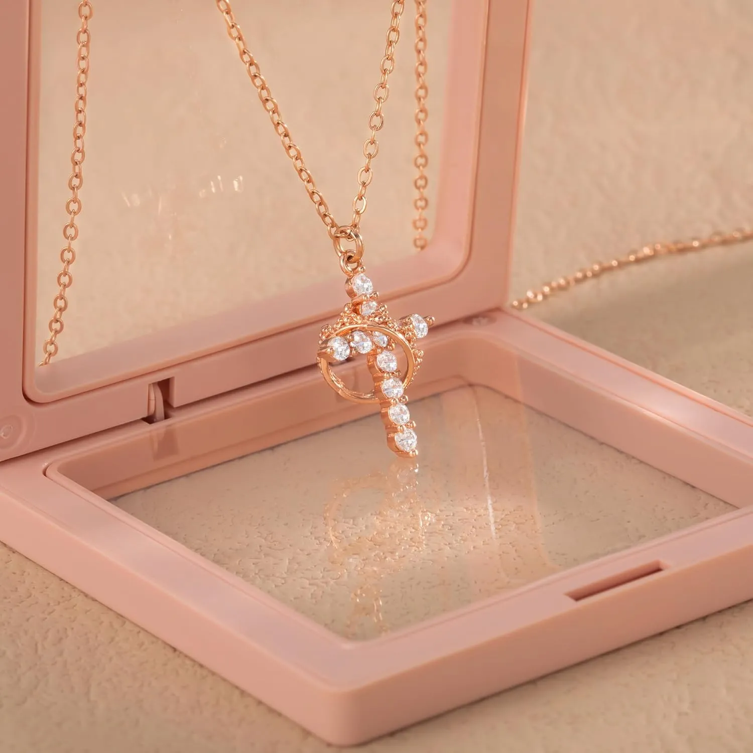 Women's Gifts Upgraded Crown Cross Necklace for Women 14K Gold Plated Crown Cross Pendant Necklace Simple Diamond Gold Necklaces Faith Cross Jewelry First Communion Necklace