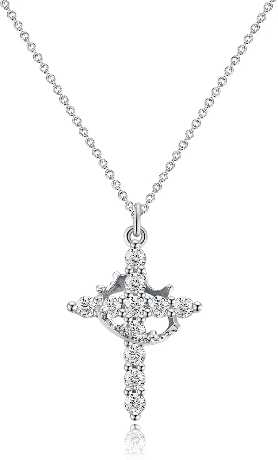 Women's Gifts Upgraded Crown Cross Necklace for Women 14K Gold Plated Crown Cross Pendant Necklace Simple Diamond Gold Necklaces Faith Cross Jewelry First Communion Necklace