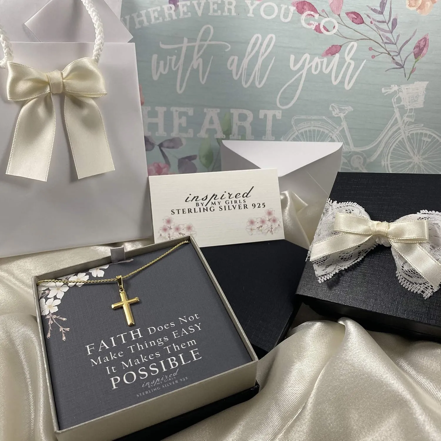 Womens Solid Sterling Silver Cross Necklace and Adjustable Chain - Ready To Give Gift In Box