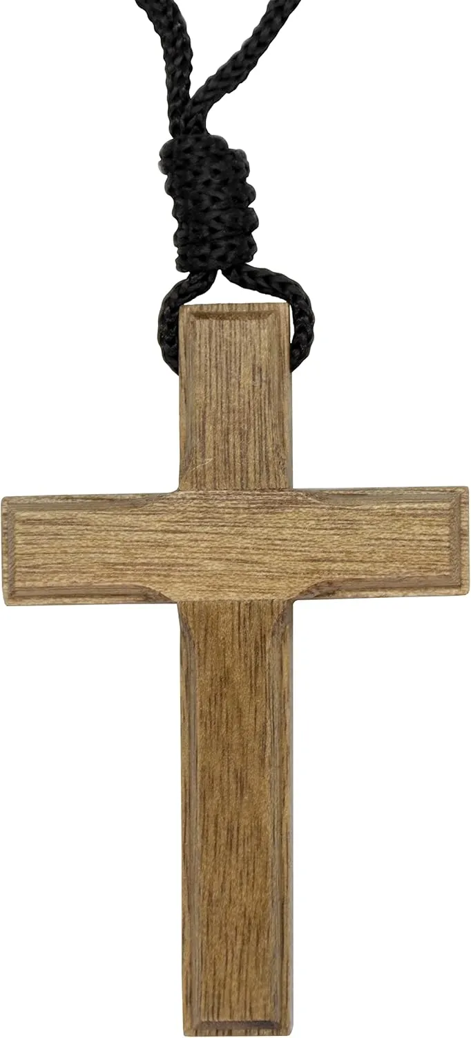 Wooden Cross on Strong Cord | Great Christian Accessory | Simple Religious Statement Jewelry | Great Gift for Baptism, First Communion, Confirmation, and Ordination