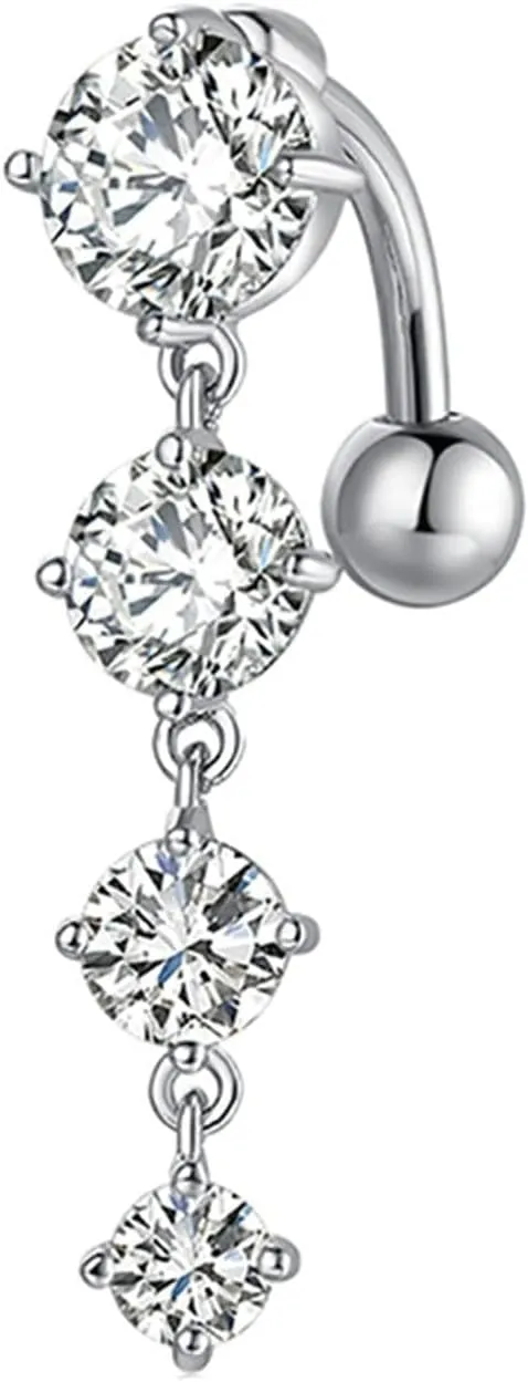 Wycian Bellybutton Ring, Navel Rings Cute Cubic Zirconia White Alloy Round 2.8G for Women Mother Body Piercing Jewelry