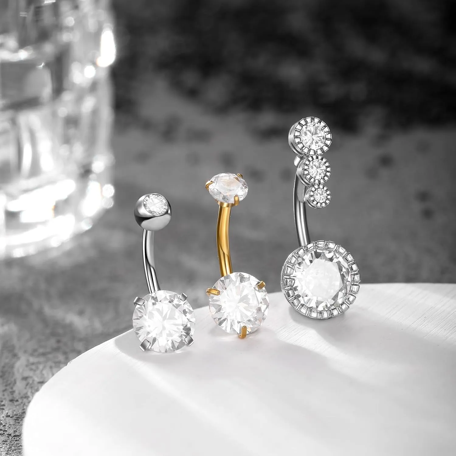 Xpircn Belly Button Rir 14G Stainless Steel clear cZ Navel Rings Dangle Belly Body Piercing Jewelr
