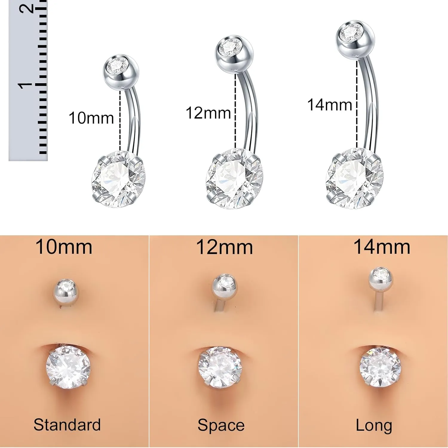 Xpircn Belly Button Rir 14G Stainless Steel clear cZ Navel Rings Dangle Belly Body Piercing Jewelr