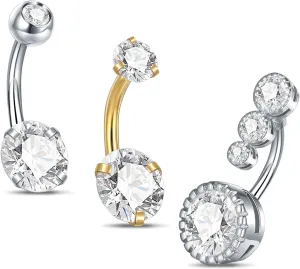 Xpircn Belly Button Rir 14G Stainless Steel clear cZ Navel Rings Dangle Belly Body Piercing Jewelr