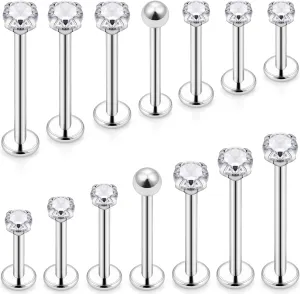 Yaalozei 20G 16G 14G Different Sizes Lip labret Monroe Medusa Rings Stud Surgical Steel Long Cheek Dimple Rings Piercing Jewelry for Women Men Bar Length 6mm-19mm