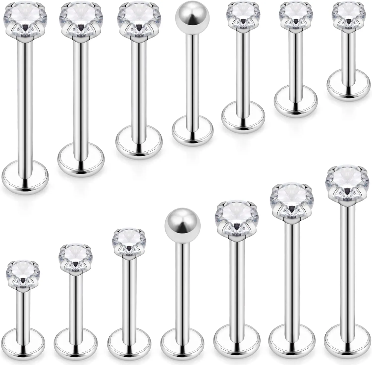 Yaalozei 20G 16G 14G Different Sizes Lip labret Monroe Medusa Rings Stud Surgical Steel Long Cheek Dimple Rings Piercing Jewelry for Women Men Bar Length 6mm-19mm
