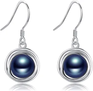 YAFEINI Black Pearl Earrings 925 Sterling Silver Black Fresh Water Pearl Jewelry for Women