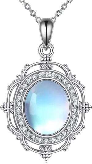 YAFEINI Moonstone Necklaces for Women Sterling Silver Simple Moonstone Pendant Necklace Moonstone Jewelry Christmas Birthday Gifts for Girls