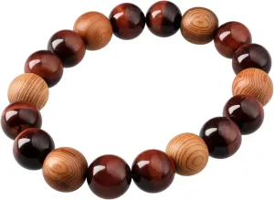 Yakushima Cedar Surface Treated Beads 12mm Tiger Eye Stones Beaded Bracelet Wrist Size 7.5"