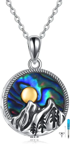 YFN Mountain Urn Necklace for Ashes Sterling Silver Mountain Range Cremation Jewelry Nature Jewelry Gift for Skiers, Hikers, Campers, Climbers,Nature Lovers and Ocean Lovers. (mountain urn necklace)
