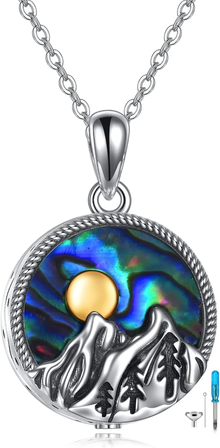 YFN Mountain Urn Necklace for Ashes Sterling Silver Mountain Range Cremation Jewelry Nature Jewelry Gift for Skiers, Hikers, Campers, Climbers,Nature Lovers and Ocean Lovers. (mountain urn necklace)