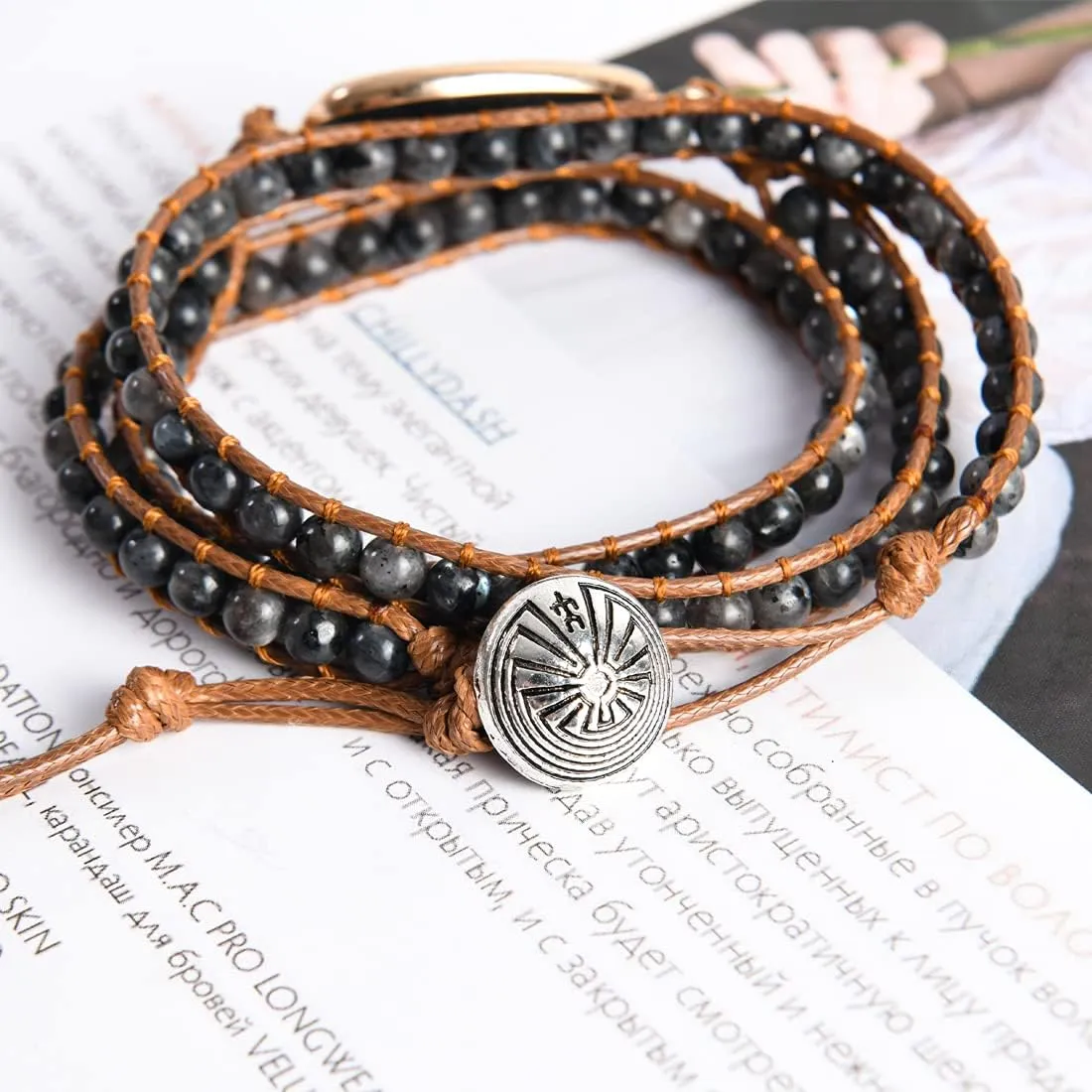 YGLINE Women Boho Handmade Natural Stone Crystal Leather Bead Wrap Bracelets Collection