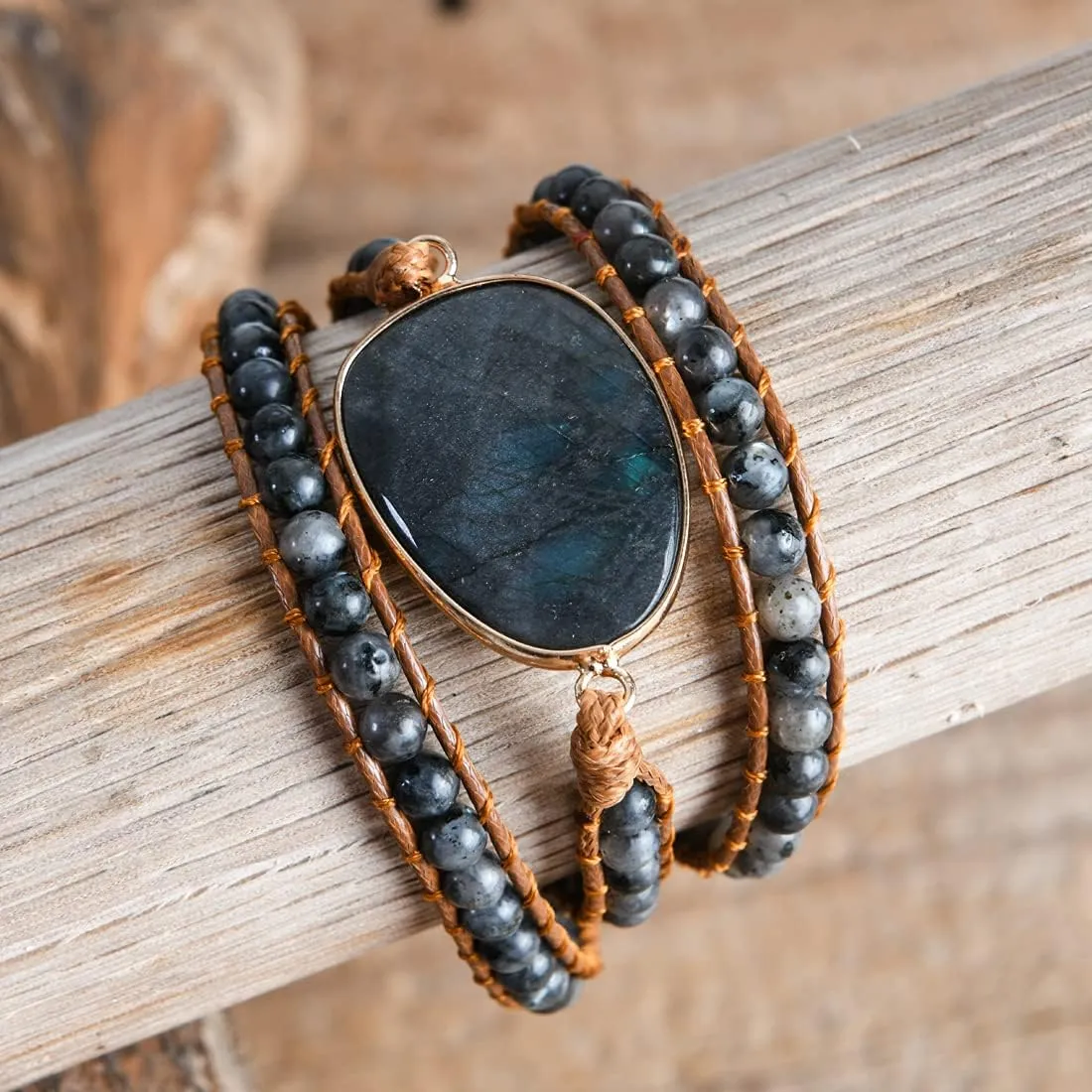 YGLINE Women Boho Handmade Natural Stone Crystal Leather Bead Wrap Bracelets Collection