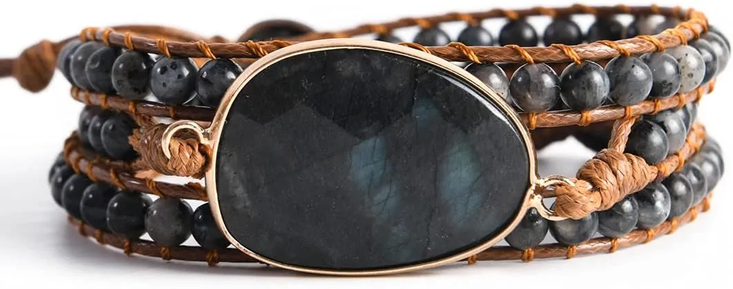 YGLINE Women Boho Handmade Natural Stone Crystal Leather Bead Wrap Bracelets Collection