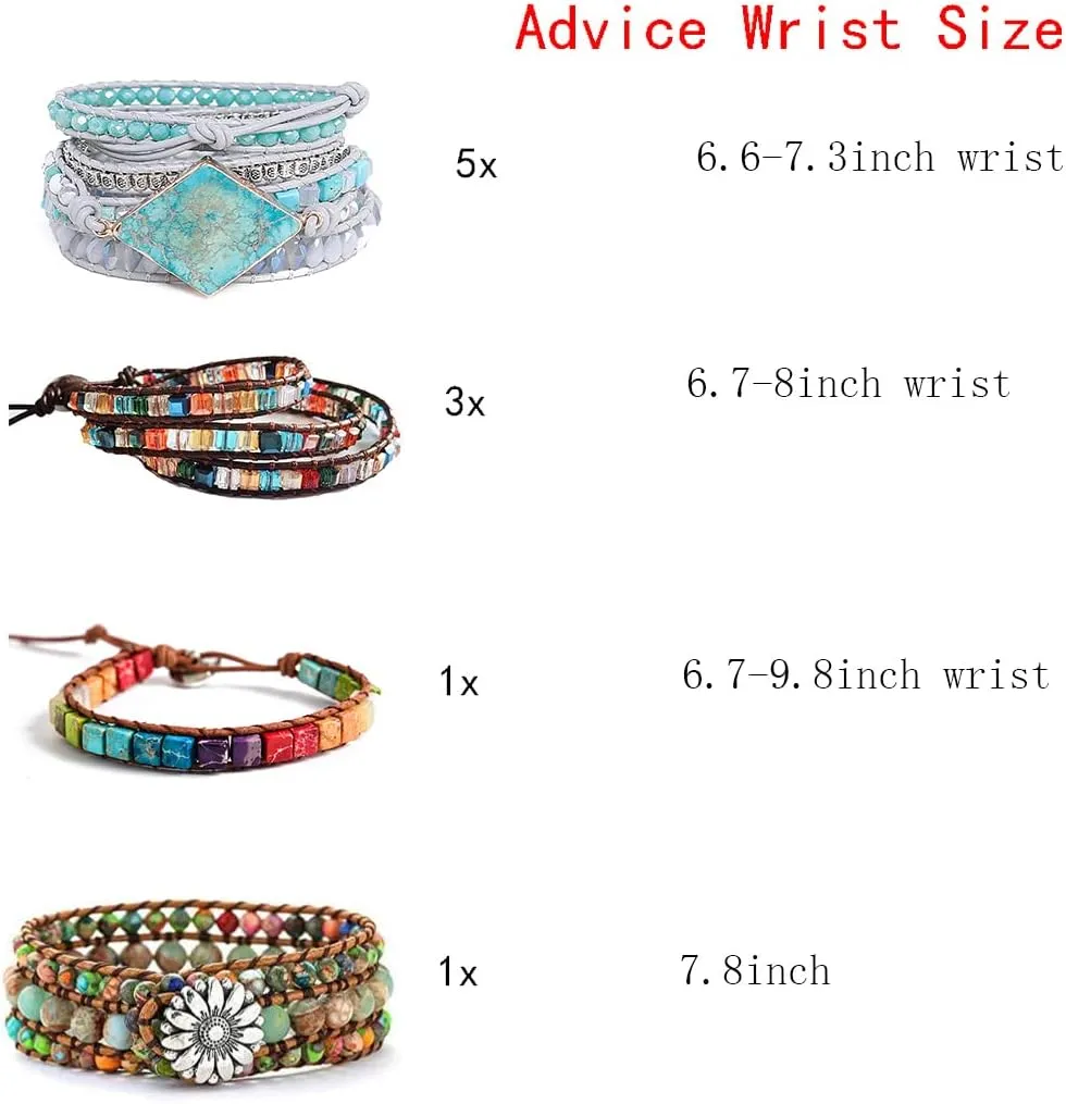 YGLINE Women Boho Handmade Natural Stone Crystal Leather Bead Wrap Bracelets Collection