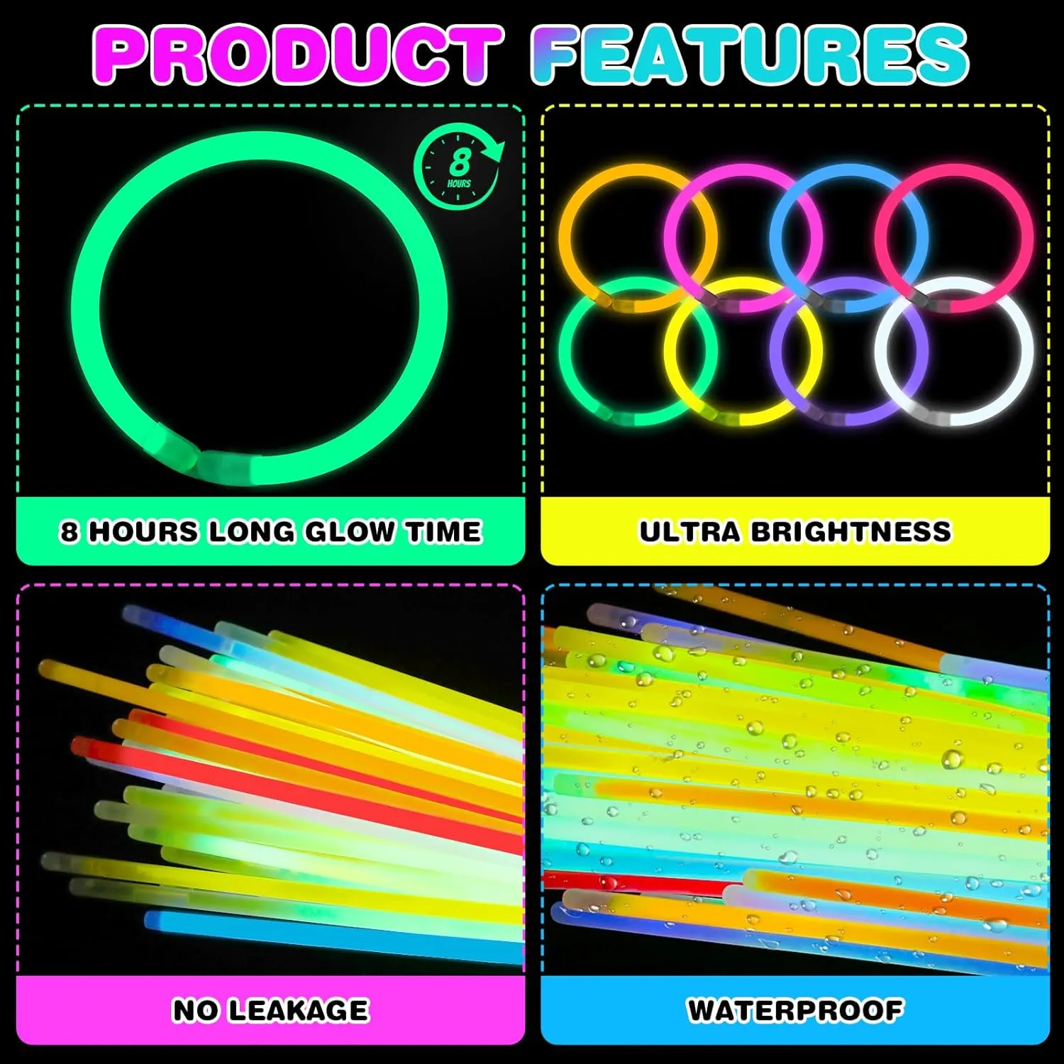YixangDD 172 PCS Ultra Bright Glow Sticks, 8 Inch Glow Sticks Bulk Party Pack for Decorations in Dark, Glow Bracelets and Necklaces for Concerts, Christmas, Halloween Supplies with 172 Connectors