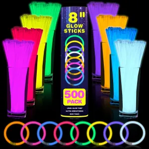 YixangDD 500 PCS Ultra Bright Glow Sticks, 8 Inch Glow Sticks Bulk Party Pack for Decorations in Dark, Glow Bracelets and Necklaces for Concerts, Christmas, Halloween Supplies with 500 Connectors