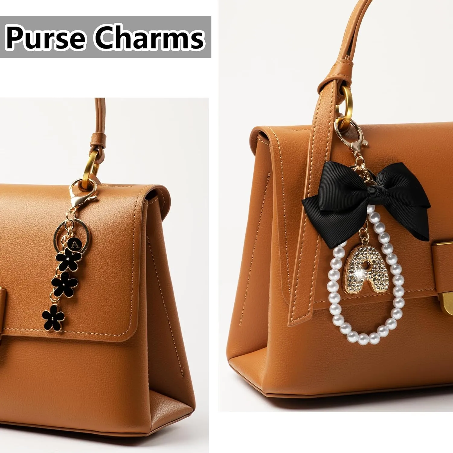 YOU WIZV Initial Letter Keychain for Women Girls Cute Bow Flower Puff Ball Pom Purse Bag Chains for Handbags Backpack
