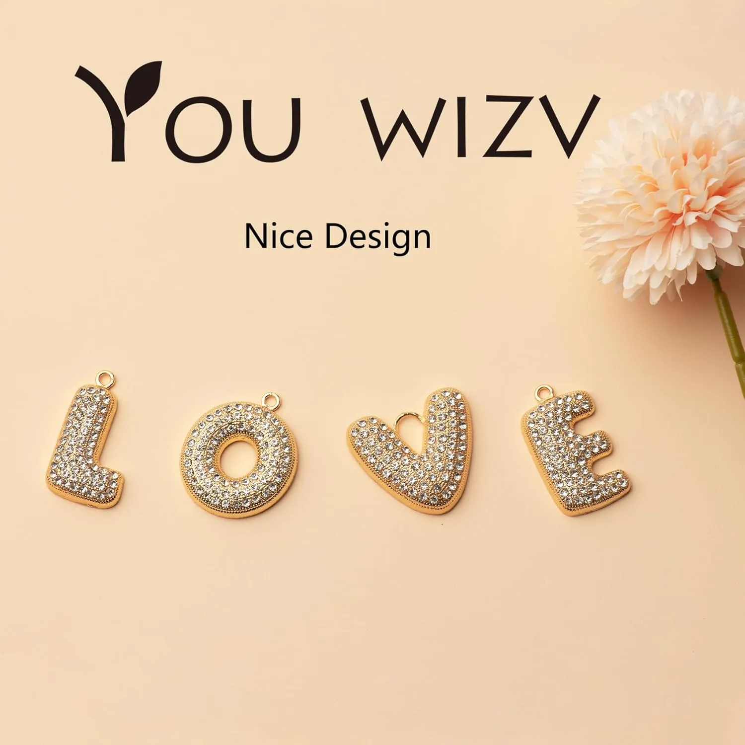 YOU WIZV Initial Letter Keychain for Women Girls Cute Bow Flower Puff Ball Pom Purse Bag Chains for Handbags Backpack