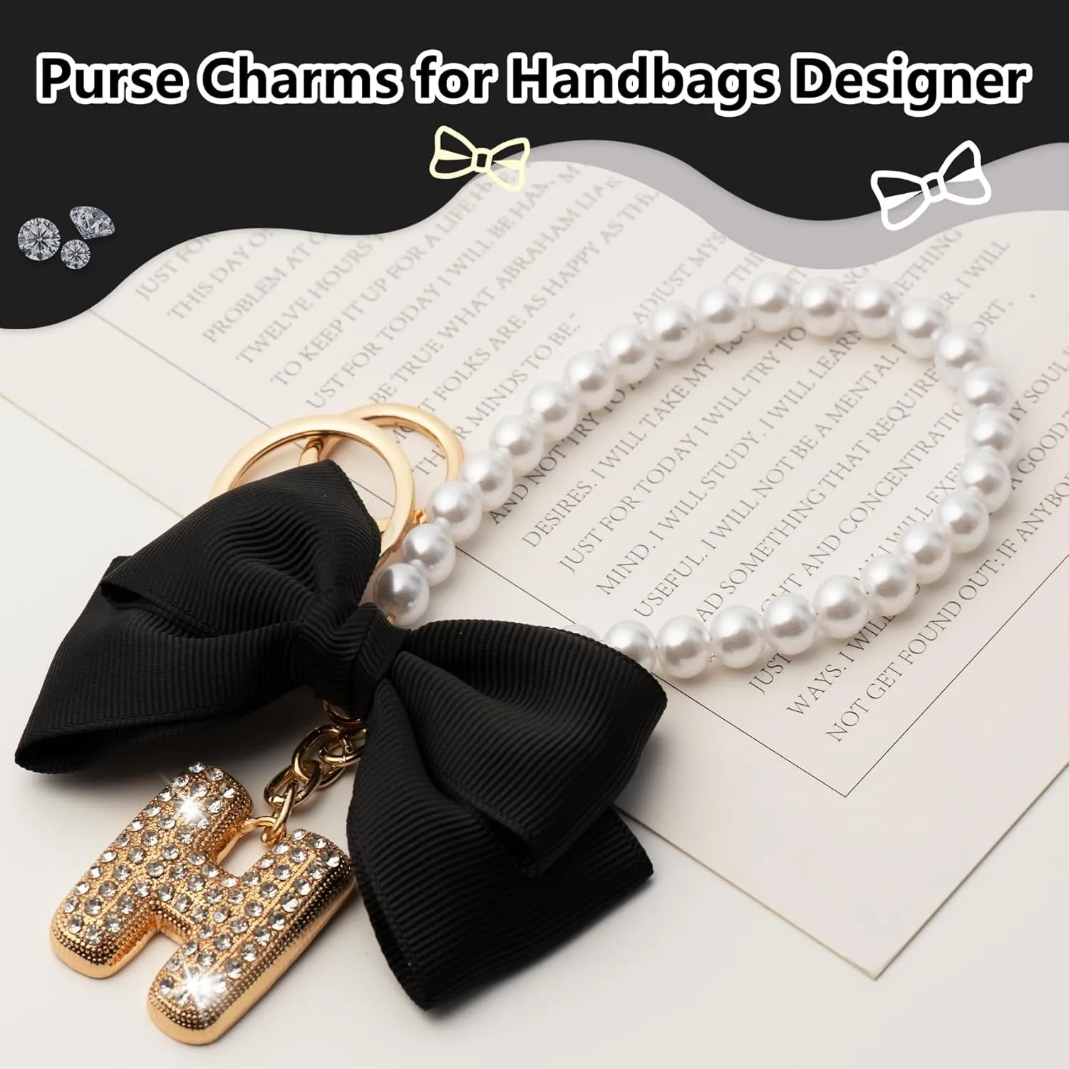 YOU WIZV Initial Letter Keychain for Women Girls Cute Bow Flower Puff Ball Pom Purse Bag Chains for Handbags Backpack