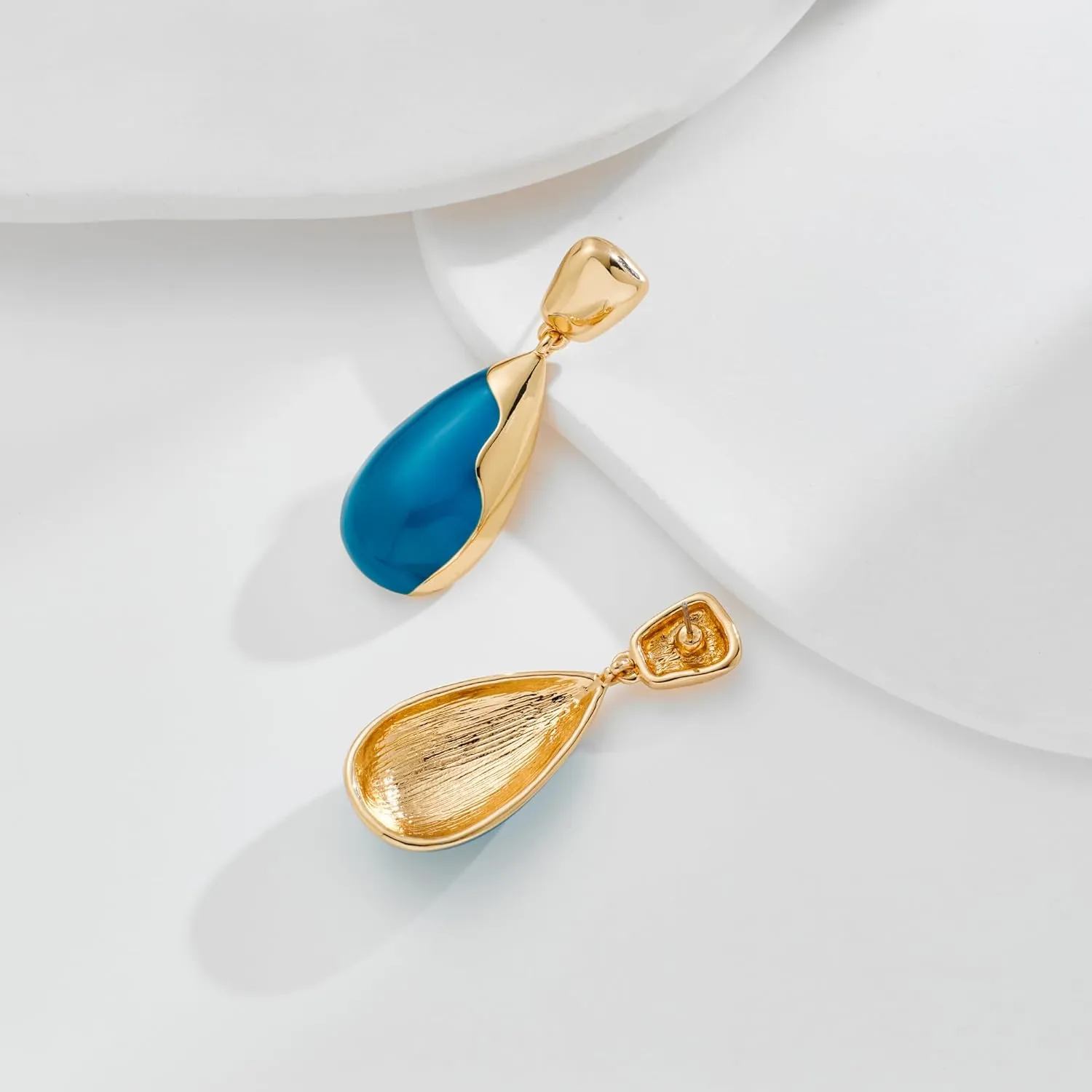 YUJIE Gold Drop Earrings for Women Dangle Studs Earrings Blue Pattern Fashion Statement Jewelry Gifts for Her