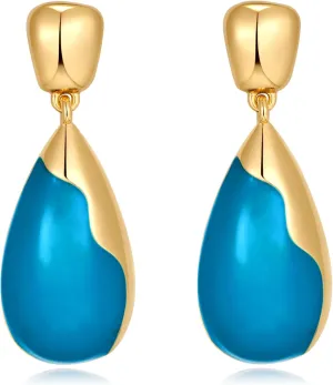 YUJIE Gold Drop Earrings for Women Dangle Studs Earrings Blue Pattern Fashion Statement Jewelry Gifts for Her