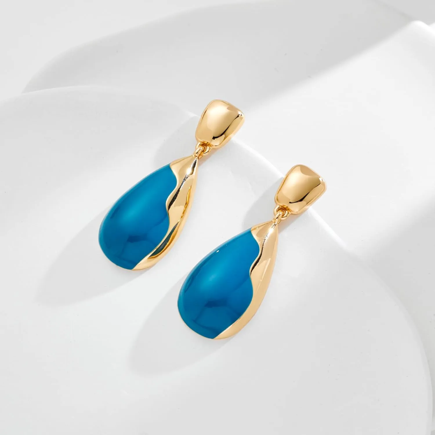 YUJIE Gold Drop Earrings for Women Dangle Studs Earrings Blue Pattern Fashion Statement Jewelry Gifts for Her
