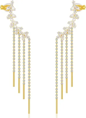 Yumikoo Tassel Ear Cuff Earrings for Women - Rhinestone Copper Ear Clip
