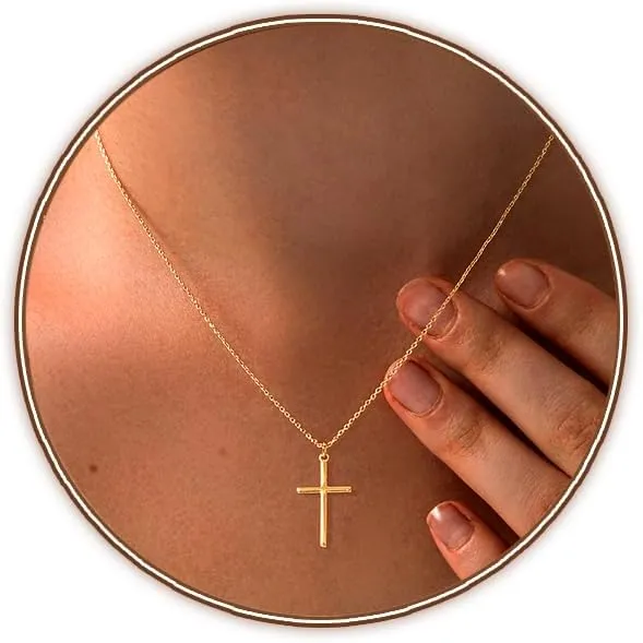 Zeffy Cross Necklace for Women, 18k Gold/Silver Plated Tiny Cross Pendant Necklace Simple Layered Cross Necklaces Gold Jewelry for Women