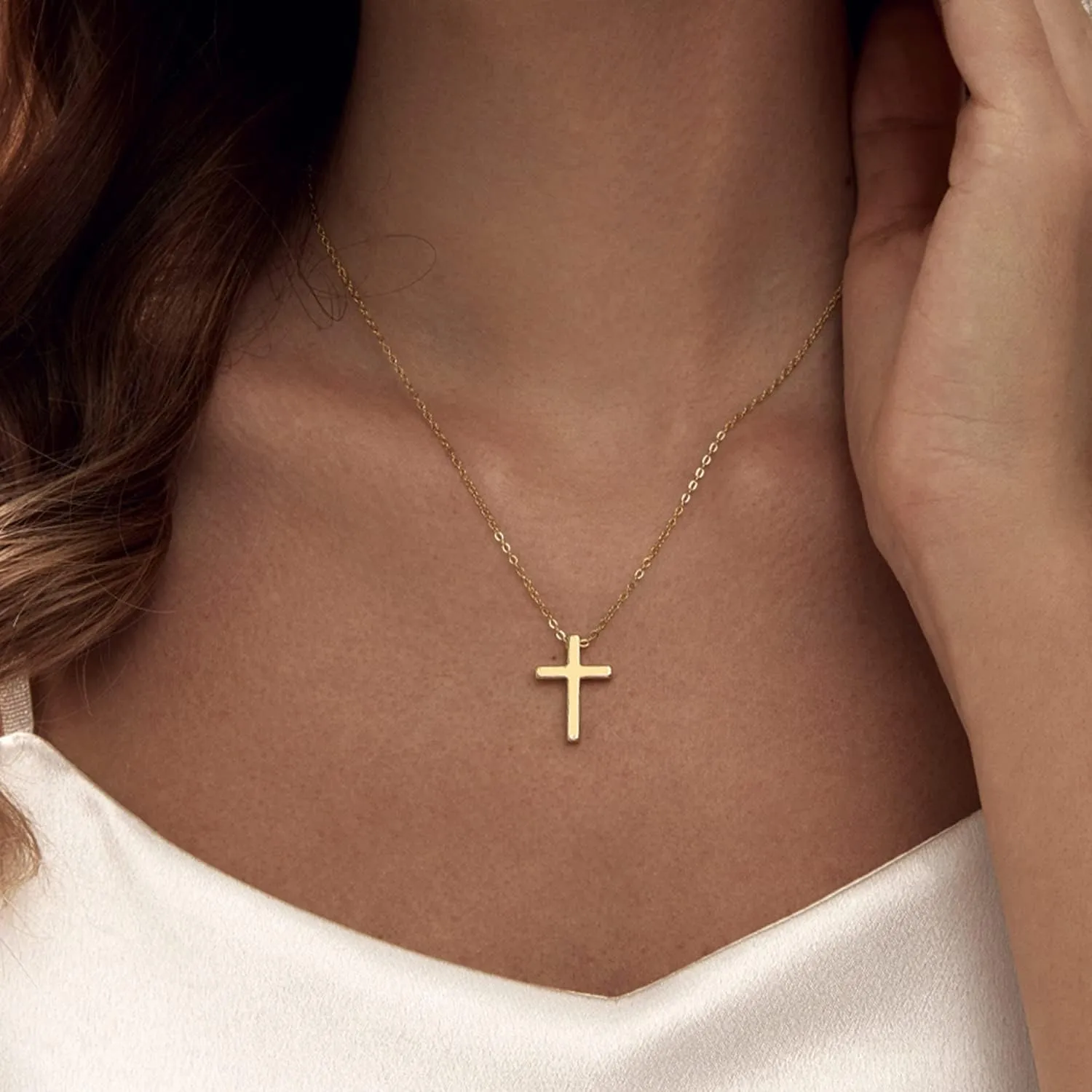 Zeffy Cross Necklace for Women, 18k Gold/Silver Plated Tiny Cross Pendant Necklace Simple Layered Cross Necklaces Gold Jewelry for Women
