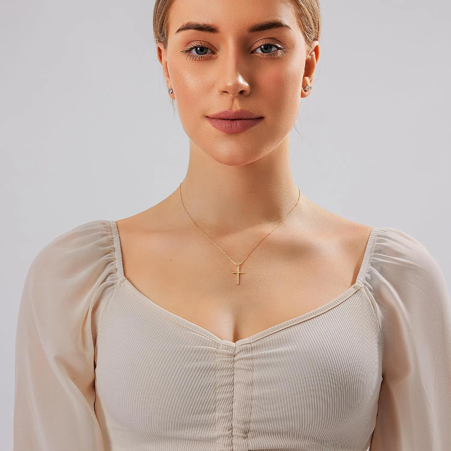 Zeffy Cross Necklace for Women, 18k Gold/Silver Plated Tiny Cross Pendant Necklace Simple Layered Cross Necklaces Gold Jewelry for Women