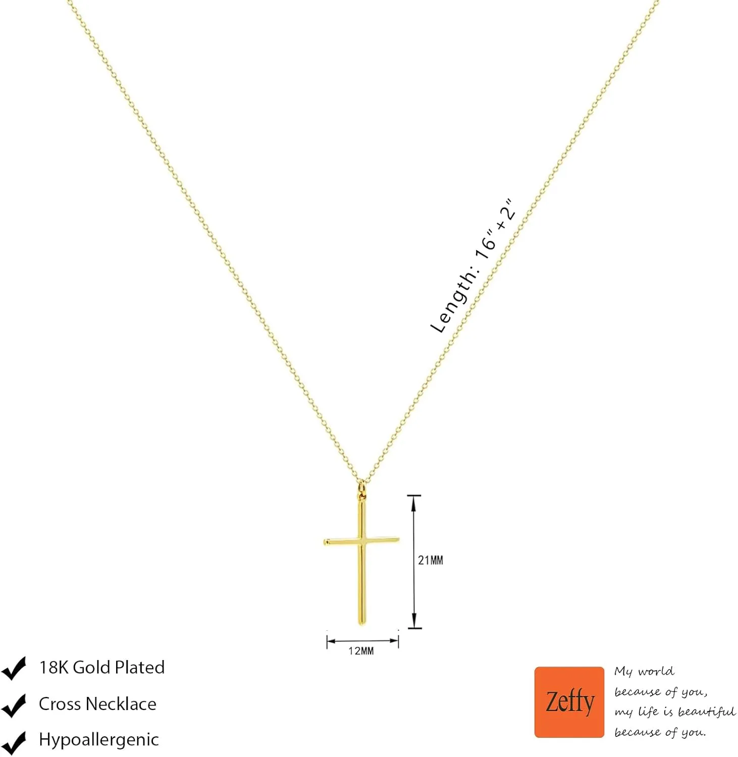 Zeffy Cross Necklace for Women, 18k Gold/Silver Plated Tiny Cross Pendant Necklace Simple Layered Cross Necklaces Gold Jewelry for Women