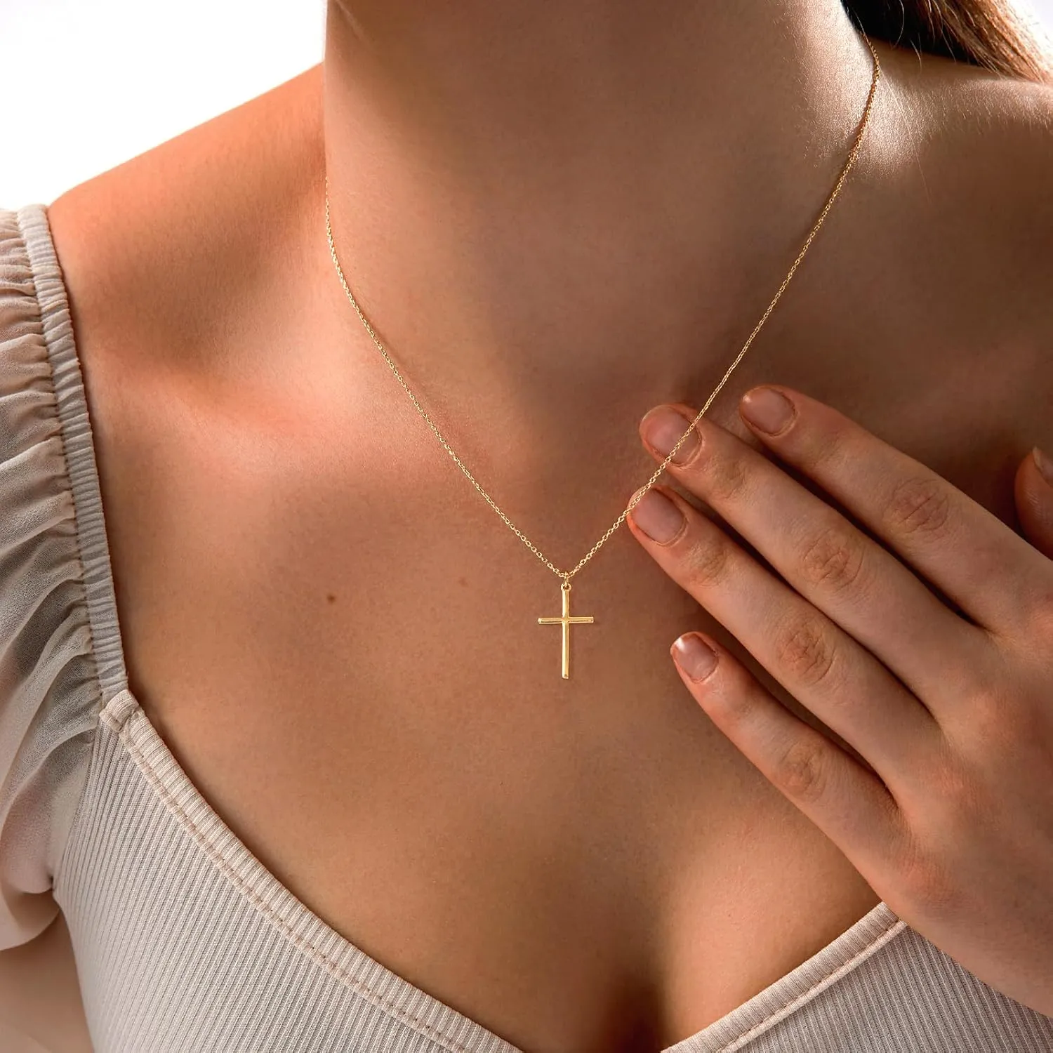 Zeffy Cross Necklace for Women, 18k Gold/Silver Plated Tiny Cross Pendant Necklace Simple Layered Cross Necklaces Gold Jewelry for Women