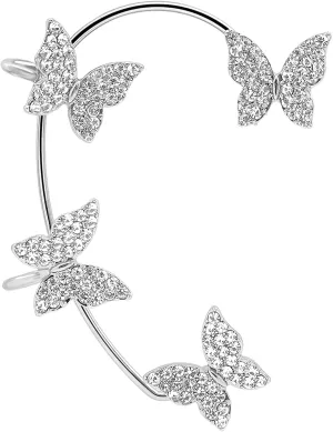 Zircon Butterfly Earrings for Women, No Piercing Butterfly Ear Wrap Earrings for Women, Crystal Ear Cuff Wrap Crawler Earring