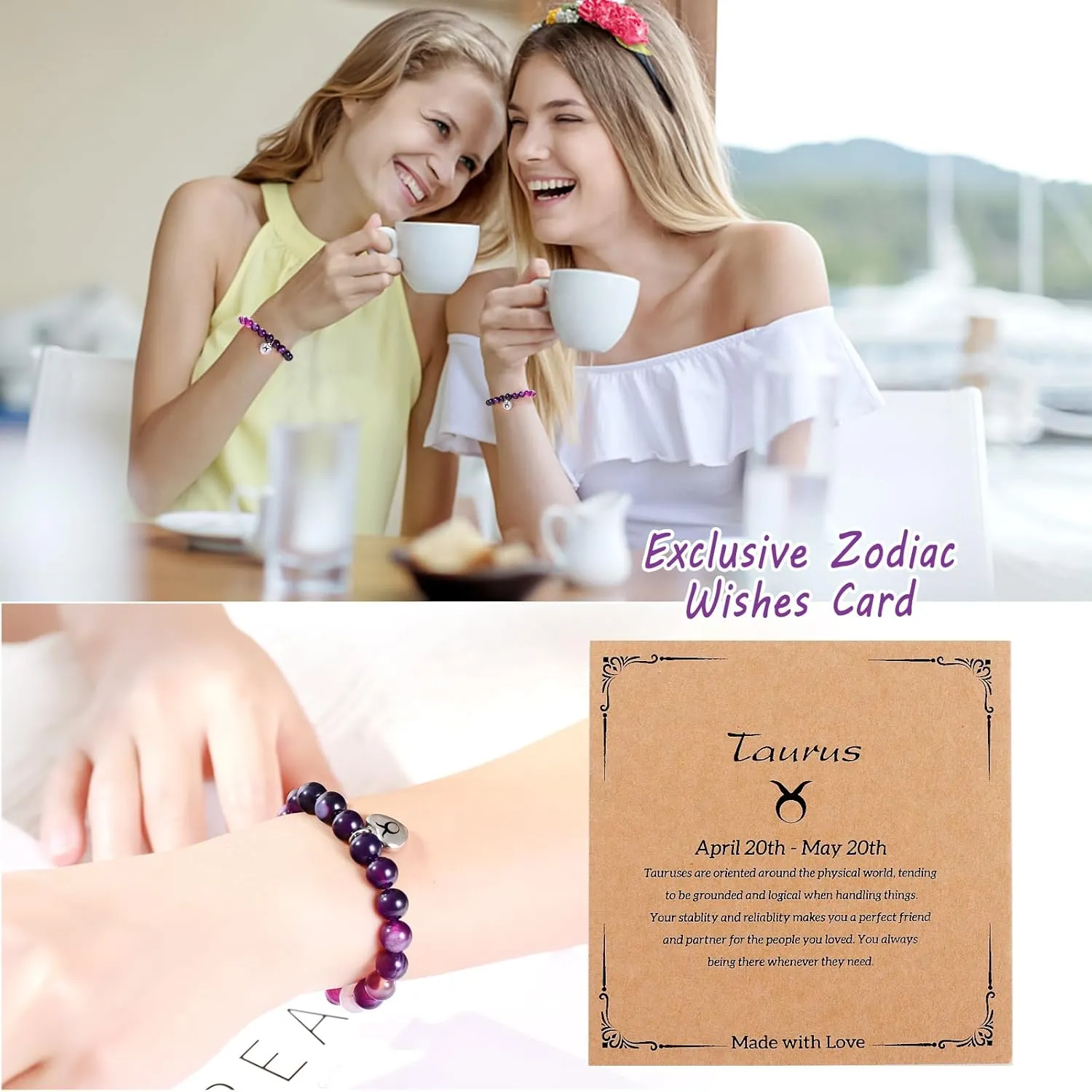Zodiac Bracelet for Women Girls, Zodiac Bracelet Gifts for Women Birthday Valentine Christmas End of Year, Natural Stone Horoscope Beaded Bracelet Healing Zodiac Bracelet Gifts for Women Girls