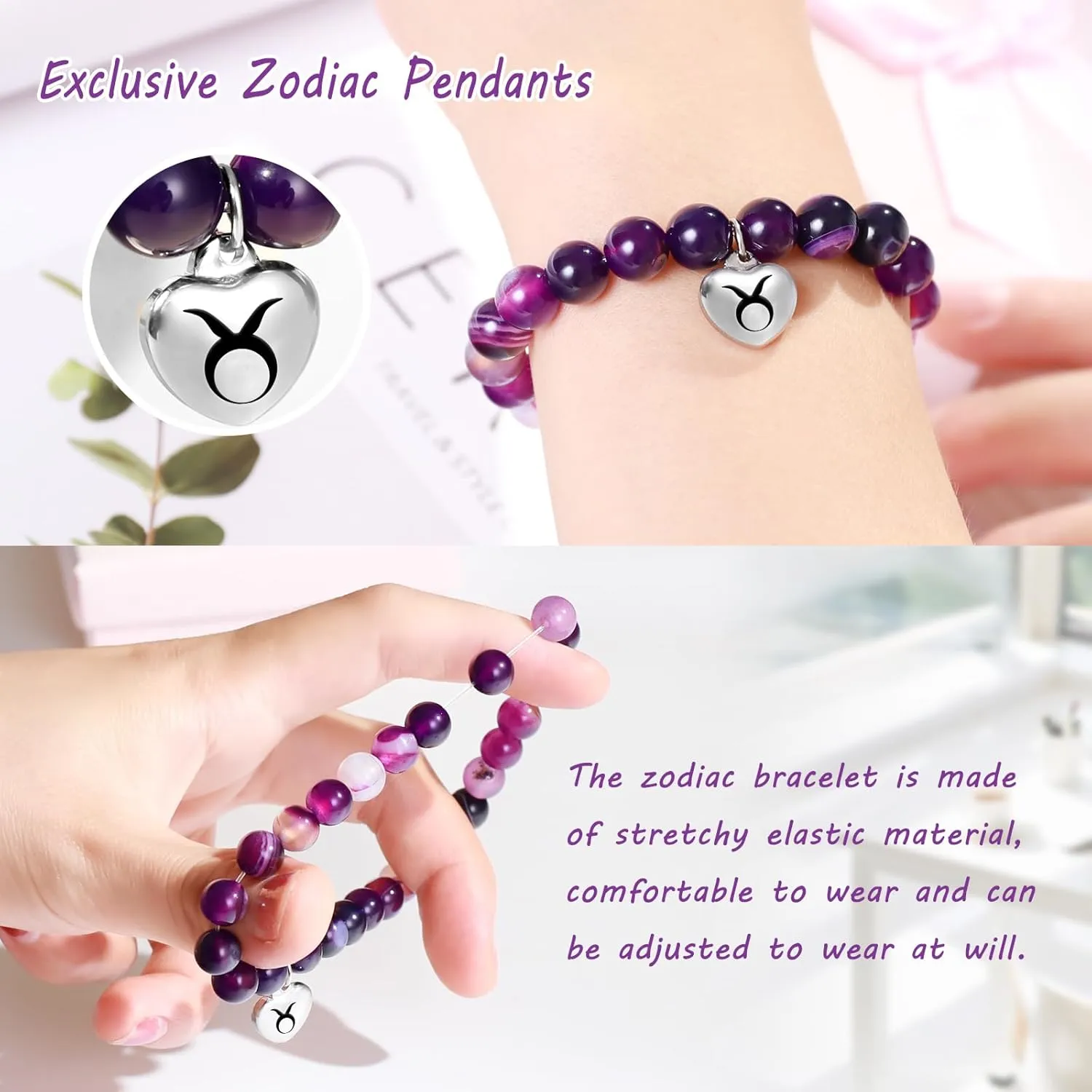 Zodiac Bracelet for Women Girls, Zodiac Bracelet Gifts for Women Birthday Valentine Christmas End of Year, Natural Stone Horoscope Beaded Bracelet Healing Zodiac Bracelet Gifts for Women Girls