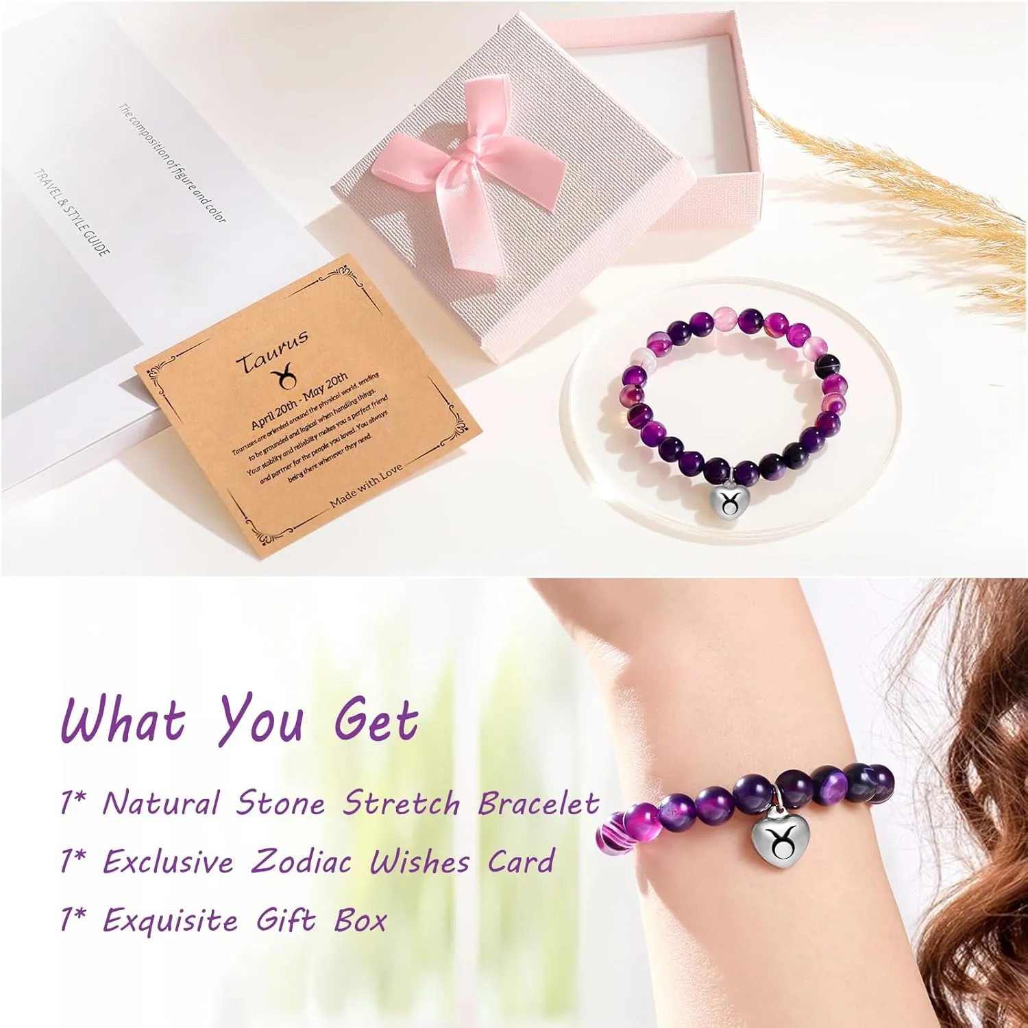 Zodiac Bracelet for Women Girls, Zodiac Bracelet Gifts for Women Birthday Valentine Christmas End of Year, Natural Stone Horoscope Beaded Bracelet Healing Zodiac Bracelet Gifts for Women Girls