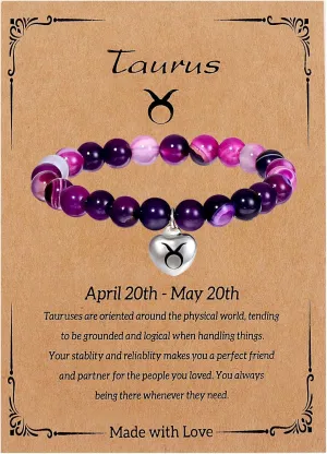 Zodiac Bracelet for Women Girls, Zodiac Bracelet Gifts for Women Birthday Valentine Christmas End of Year, Natural Stone Horoscope Beaded Bracelet Healing Zodiac Bracelet Gifts for Women Girls