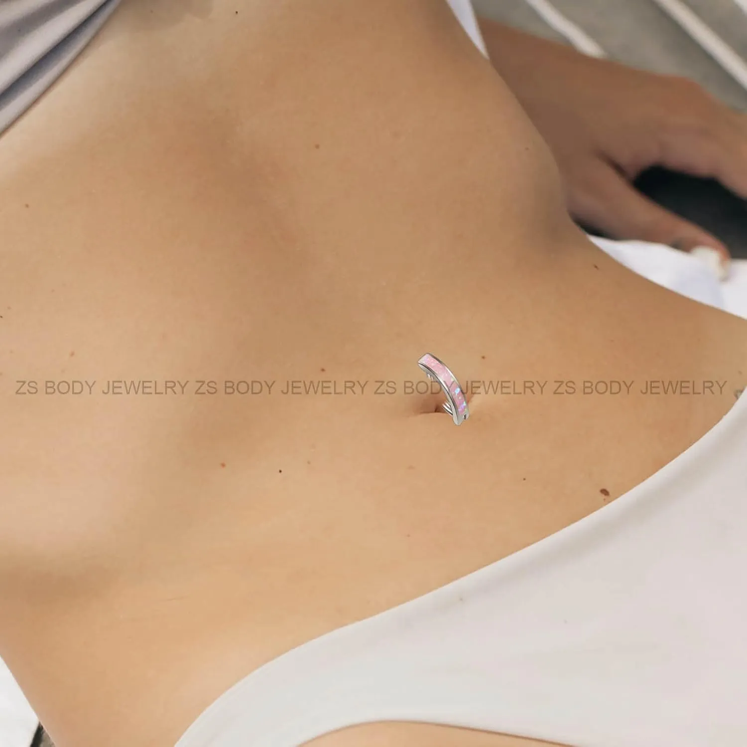 ZS 14G Clicker Belly Button Rings for Women, 925 Sterling Silver Opal Belly Barbell Piercing Reverse Curved Navel Barbell Body Jewelry